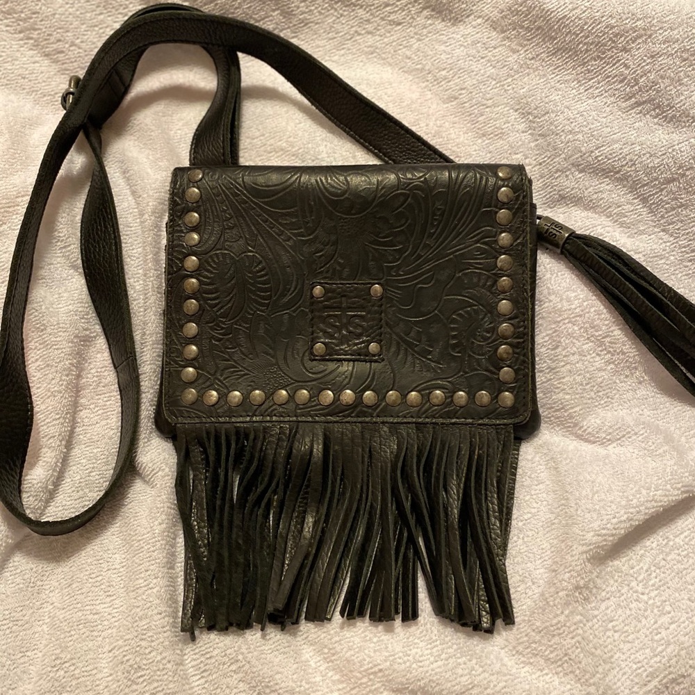 STS Ranchwear Black Leather Studded-Fringe Purse